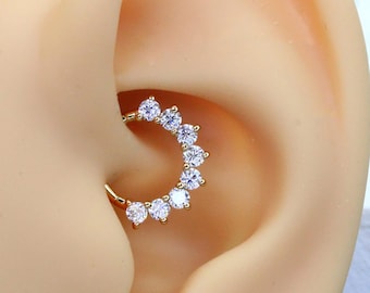 14 Karat massives Gold, Clicker-Piercingring mit Labordiamanten – Daith-Knorpel-Septum-Ring