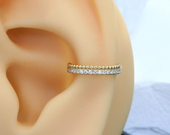 14K Massivgoldener Clicker-Ohrring mit Labordiamanten, 16G 18G, Conch-Helix-Ohrring