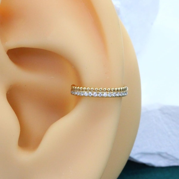 14K Solid Gold Lab Diamond Clicker Hoop 16G 18G Conch Helix Earring