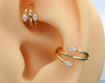 14-karätiger Gold-Knorpel-Ohrring mit Labordiamanten, 16G Nasenring