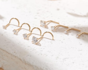 14K Solid Gold winzigen Lab Diamant L Form Nasenstecker