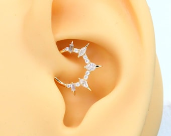 14K Massivgoldener Daith-Clicker-Ohrring mit Labordiamanten, Größe 16G, Septumring
