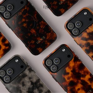 Custom Tortoise Shell Phone Case – Personalized Name Initial Monogram MagSafe Case for iPhone 17, 16, 15, 14, 13, 12 11 Pro Max Air | TORT