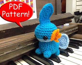 PDF PATTERN for Crocheted Mudkip Amigurumi doll toy plushie