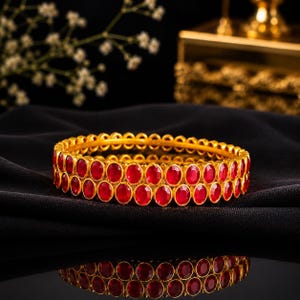 ルビージェムストーンバングルセット｜925スターリングシルバー｜ウェディングブライダルバングル｜ゴールドメッキバングル｜女性へのギフト