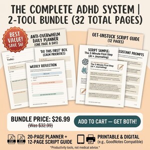 ADHD Planner Bundle | Daily Focus Scripts, Anti-Overwhelm System (Printable Download)
