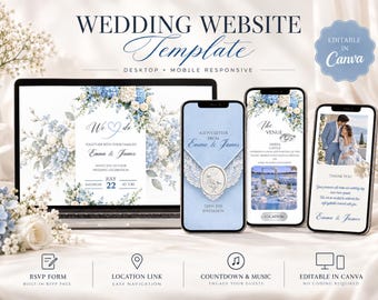 Multi Page Wedding Website Template Canva | Digital Wedding Invitation & Online RSVP | Editable Minimalist Site | Electronic Invite Design