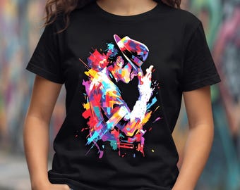 Michael Jackson Colorful Graphic Tee, Pop Art Youth Shirt, Retro Music Kids Apparel