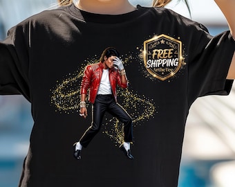 Michael Jackson T-Shirt, King of Pop Red Jacket Graphic Tee, Vintage 80s Music Apparel, Retro Dance Icon Shirt