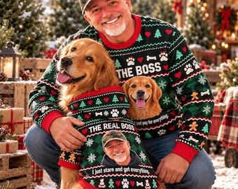 Personalized Ugly Christmas Sweatshirt, Matching Dog and Owner Sweaters, Custom Pet Photo Ugly Sweater, Funny Christmas Dog Lover Gift 2026