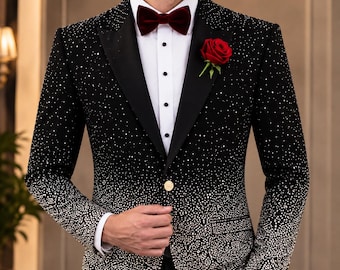 Traje de esmoquin negro bordado a mano para hombre, chaqueta de cena formal de lujo, esmoquin de diseñador para bodas, fiestas de graduación y ocasiones especiales.