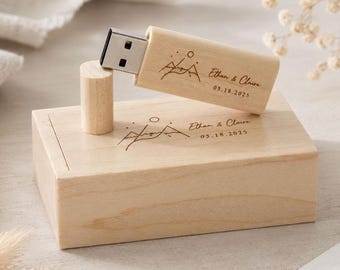 Memoria USB de madera personalizada con caja de regalo, memoria USB con nombre y fecha personalizados, regalo de boda, graduación o aniversario.