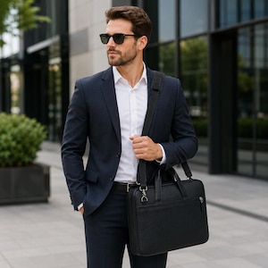 Personalized Leather Laptop Bag - Briefcase, Satchel Portfolio Notebook Tablet Messenger Bag for Men & Women, Travel Bag, Slim Shoulder Bag