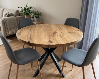 Tavolo rotondo in rovere, tavolo da pranzo moderno con gambe a ragno, legno naturale