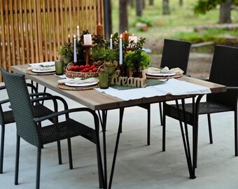 Table de salle à manger d'extérieur en frêne massif, mobilier de patio moderne