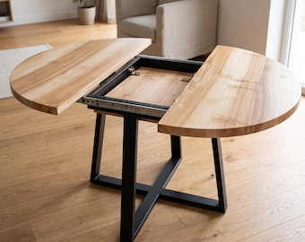 Extendable Table, Drop Leaf Folding Kitchen Table, Space Saving Solid Ash Dining Furniture