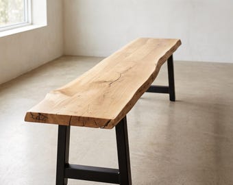 Panca in legno con bordo naturale, stile rustico moderno da fattoria, ideale per la sala da pranzo (lunghezza 193 cm)