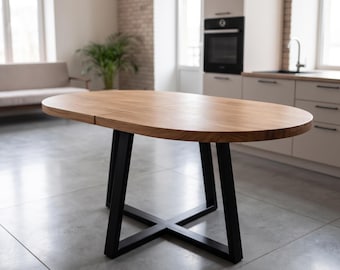 Table de salle à manger ovale en chêne massif sur mesure, table extensible moderne en bois