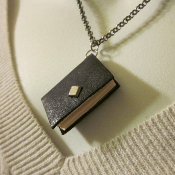 Black Leather Book Necklace