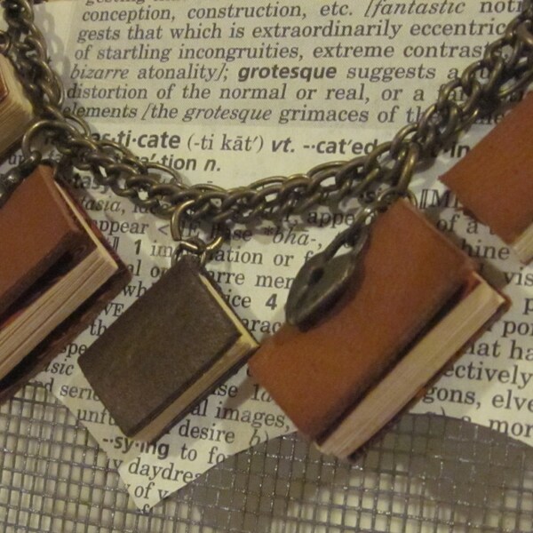 Leather Book Charm Bracelet with Lock and Key Charms