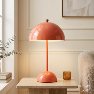 Retro Mushroom Lamp – Rechargeable Orange Bedside Table Light