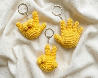 Haakpatroon voor een gele hand sleutelhanger (pdf), amigurumi hand, emoji hand sleutelhanger, haakcadeau, handgebaren, fotohandleiding, voor beginners