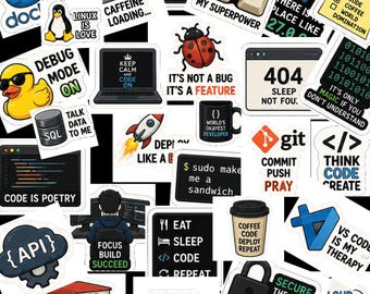 Coding Sticker Pack | Programmer, Tech Laptop Decals (SVG, PNG, PDF)