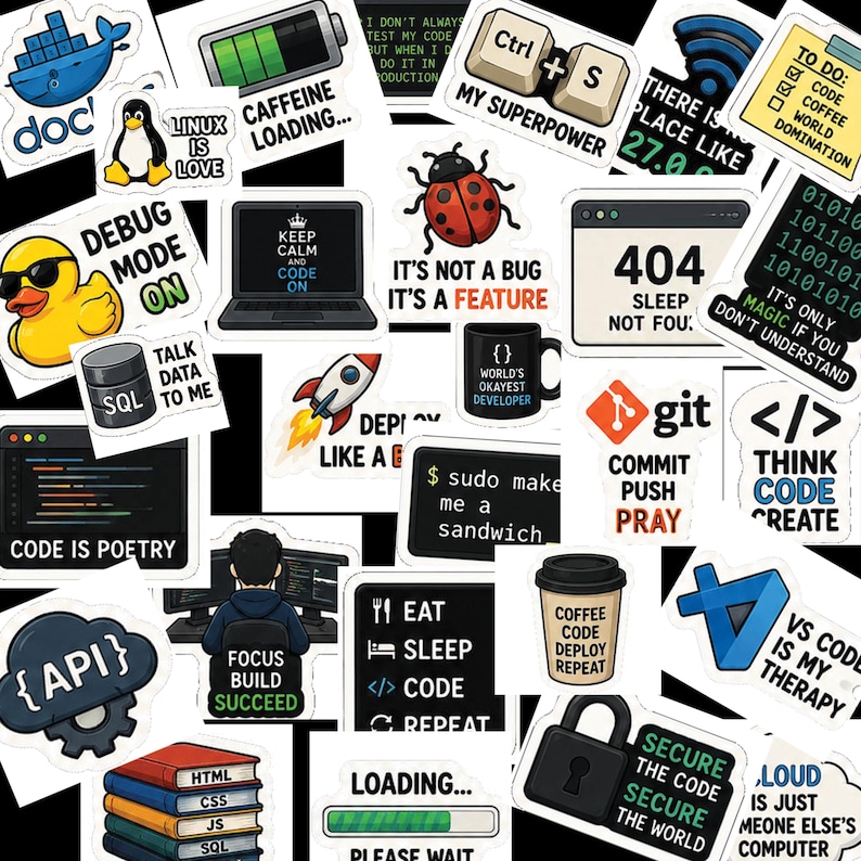 Pack d'autocollants de codage | Sticker programmeur, Tech pour ordinateur portable (SVG, PNG, PDF) image 1