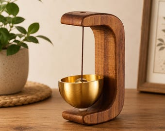 Wooden Magnetic Doorbell with Brass Chime, No-Drill Door Bell, Minimalist Entryway Decor and Housewarming Gift
