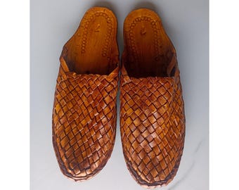 Handwoven Leather Mule Clogs for Men, Rustic Fisherman Slides, Woven Slip On Shoes,Vintage Summer Footwear,Resort Travel Sandals,Boho Flats.