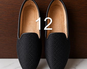 Mocassini neri da sposo, scarpe da cerimonia da uomo senza lacci, ballerine jacquard eleganti, calzature per sherwani, mocassini da ricevimento, scarpe da festa, regalo fatto a mano.