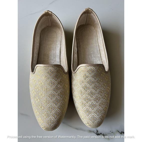Gold Groom Wedding Shoes Men Sherwani Mojari Indian Khussa Engagement Gift Him Anniversary Brocade Loafers Ethnic Footwear Handmade Slip On.