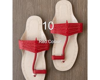 Handgemaakte leren Kolhapuri sandalen voor dames, platte teenslippers, zomerse vakantieschoenen, boho resort open sandalen, strandcadeau voor haar.