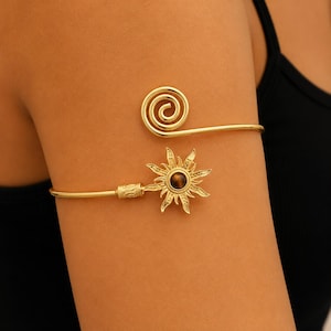 Upper Arm Cuff Bracelet Set Sun Spiral Design Gold Silver Armlet Festival Jewellery Gift for Women Adjustable