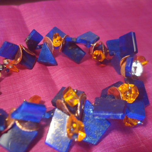 Bracelet with lapis lazuli shops slice and yellow orange fluoride