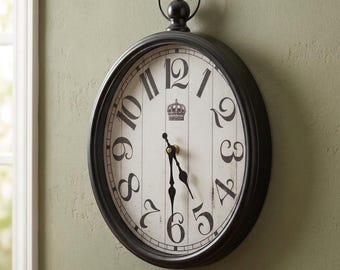 Farmhouse Wall Timepiece Or Clock Rustic White Vintage Oval Hanging Decor for Living Room