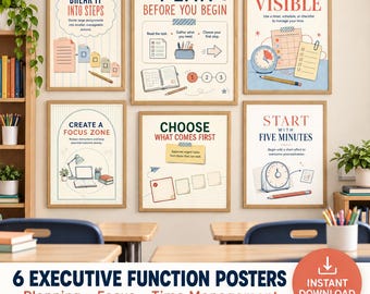 Executive Function Posters, Study Skills Classroom Decor, Set of 6 Printable Student Posters