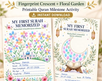 First Surah Memorized Printable Set of 2, Quran Milestone Keepsake for Muslim Kids
