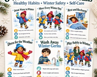 Winter Wellness Posters for Kids, Cold Safety, Hydration, Sleep (Digital Download)