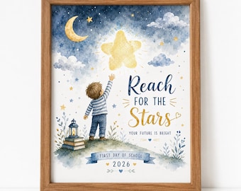 First Day of School Fingerprint Keepsake Printable, Reach for the Stars 2026 Poster