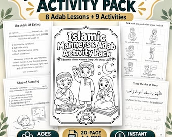 Islamic Manners Activity Pack for Kids, Adab Worksheets, Muslim Homeschool Printable PDF