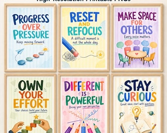 Growth Mindset Classroom Posters: Set of 6 Motivational Printable Wall Art