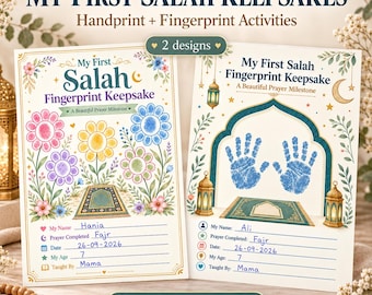 My First Salah Keepsake Set, Handprint and Fingerprint Prayer Milestone Printable for Muslim Kids