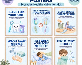 Kids Hygiene Posters, Healthy Habits Classroom Decor, Set of 6 Printable Health Charts