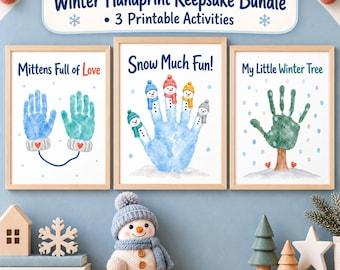 Winter Handprint Craft Bundle: Snowman, Mittens & Tree Printable Keepsakes for Kids
