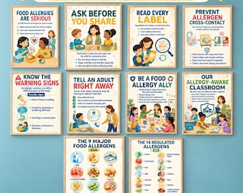 Food Allergy Awareness Classroom Posters, Safety & Inclusion, 10 posters (Digital Download)