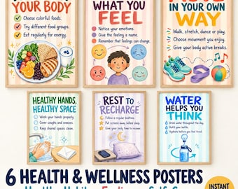Health Classroom Posters: Set of 6 Student Wellness and Healthy Habits Prints