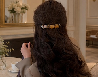 French Oval Acetate Hair Barrette, Tortoise Shell Clip, Minimalist Non-Slip Accessory