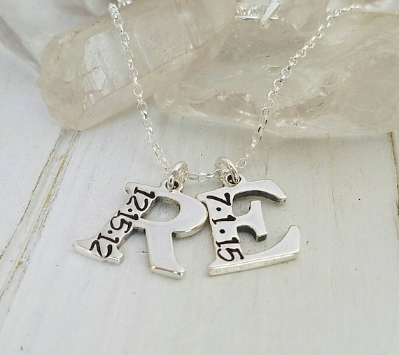 2 Letter Initial Necklace Sterling Silver Initial Necklace Etsy