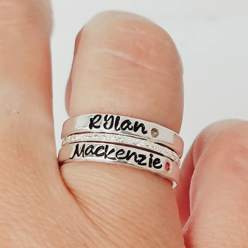 Sterling Silver Name Rings Personalized Sterling Silver Stacking Rings SET OF 3 Hand Stamped Name Rings